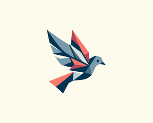 Abstract geometric flying bird logo design icon vector illustration.