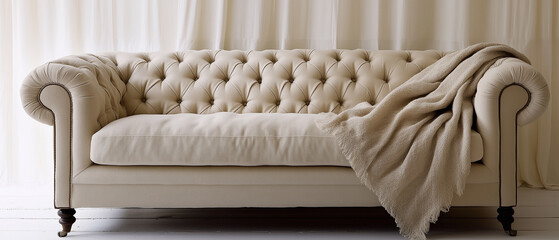 Clean and comfortable sofa with a soft shawl draped over the armrest-4