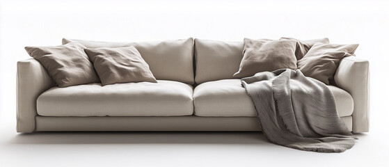 Clean and comfortable sofa with a soft shawl draped over the armrest-2
