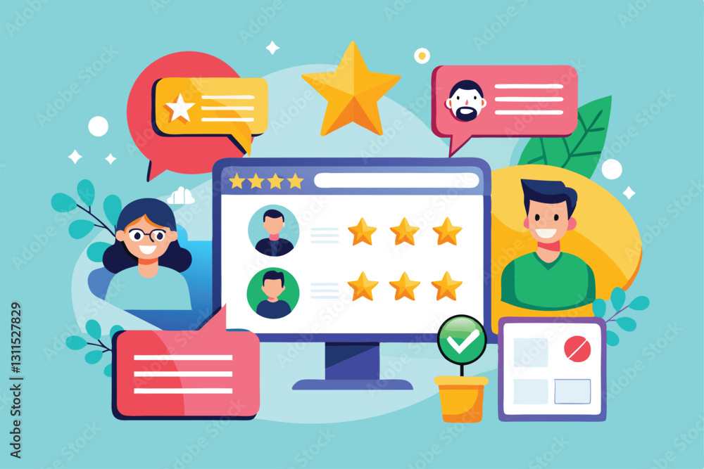 Poster a digital display showcases customer ratings and feedback, highlighting user interactions and commen
