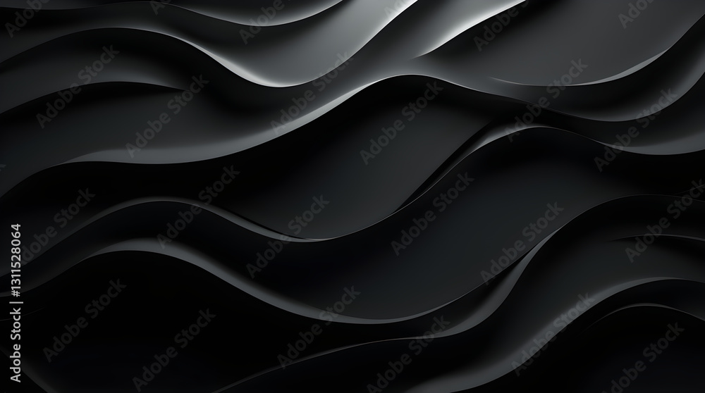 Poster abstract black wavy lines and curves background - modern minimalist design with light and shadow pla