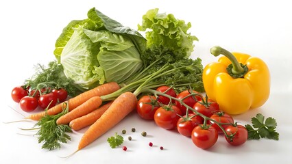 Fresh Vegetables with Vibrant Colors - Lettuce, Carrot, Tomatoes, Yellow Bell Pepper