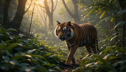 Majestic Bengal Tiger in Jungle Dawn