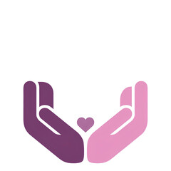 Vector icon of two hands holding, embracing a heart on transparent background, symbolizes care and love. 