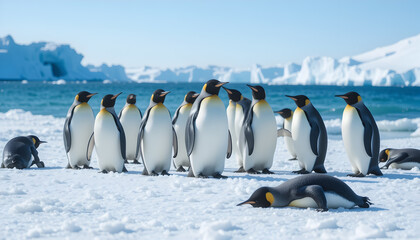 King Penguins Antarctica Wildlife Icebergs Ocean