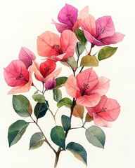 Bougainvillea flowers bloom brightly in an artistic composition with soft colors