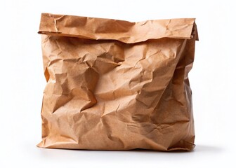 Simple Brown Paper Bag on White Background - Minimalist Stock Photo