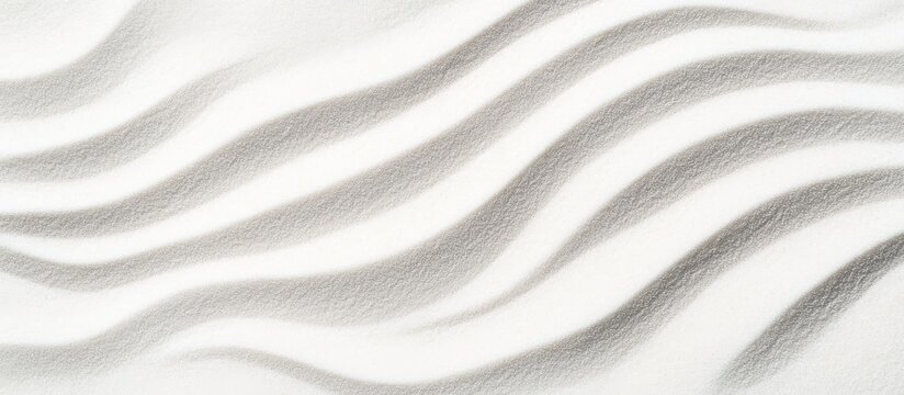 Tranquil white sand background with soft undulating wave patterns in subtle grey and beige tones creating a serene Zen meditation ambience.