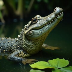 Fototapeta premium Large alligator in swampy Avery Island habitat, nature, subtropical, reptilian