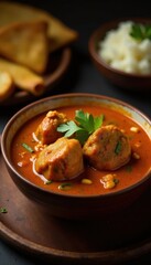 Spicy Kolhapuri mutton curry in a traditional bowl , curry, traditional