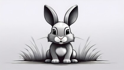 Obraz premium A simple cartoon Easter bunny with a white background and eggs