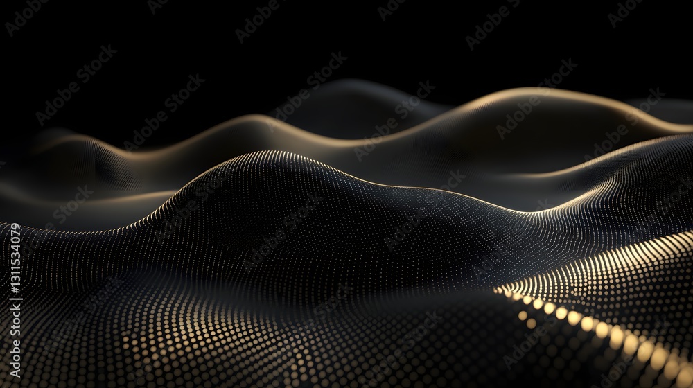 Poster abstract golden particle waves flowing dark background