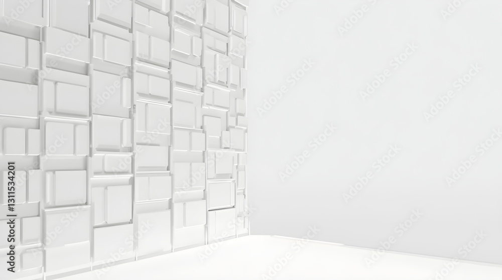 Poster white wall with 3d square blocks texture - modern minimalist architectural design background
