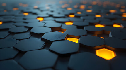 Obraz premium Futuristic Abstract Geometric Hexagonal Pattern Glowing Orange Tiles Background
