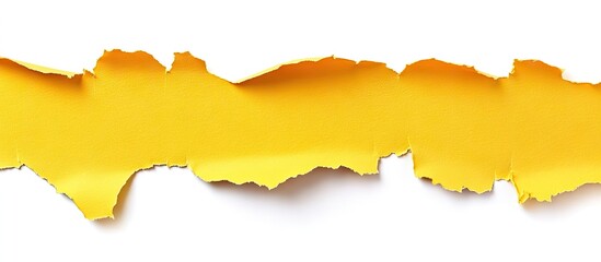 Yellow ripped paper with torn edges displayed horizontally on a clean white background, highlighting the texture and vibrant color of the strips.