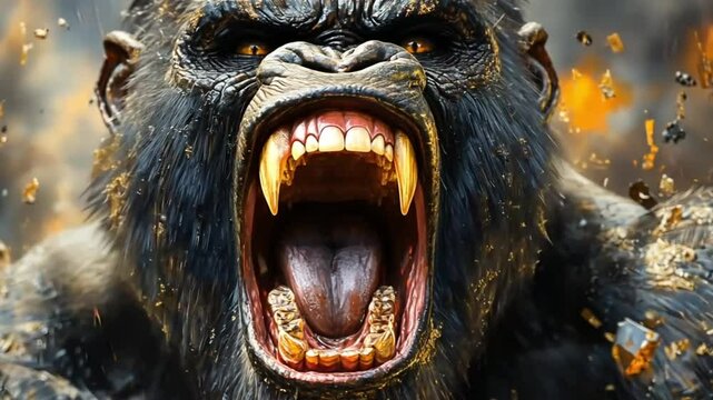 Angry Gorilla Portrait Explosions Background Powerful Roar