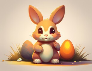 Fototapeta premium A simple cartoon Easter bunny with a white background and eggs