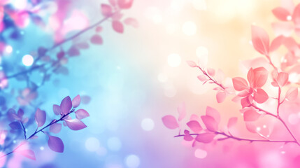 Pastel dreamscape with colorful leaves and soft bokeh background