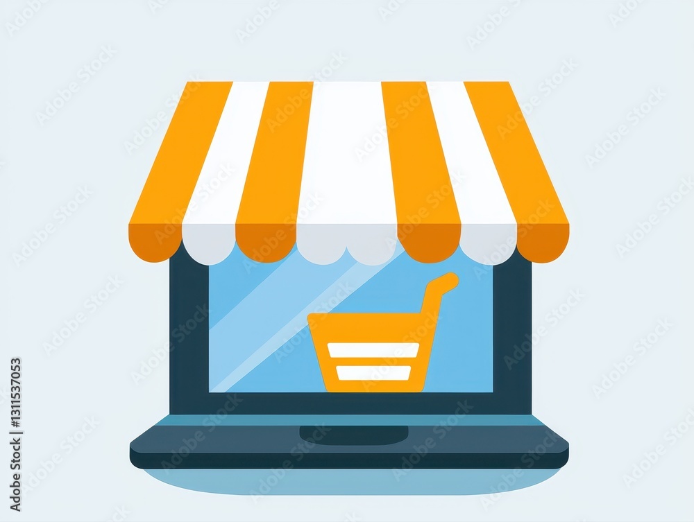 Poster a storefront featuring a shopping cart displayed on a digital screen emphasizing ethical e-commerce 