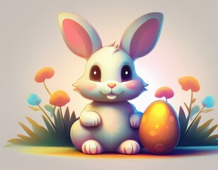 Fototapeta premium A simple cartoon Easter bunny with a white background and eggs