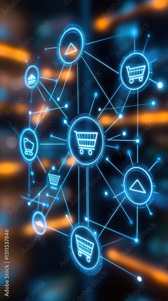 Aufkleber a shopping cart filled with icons representing various business concepts in e-commerce strategies an
