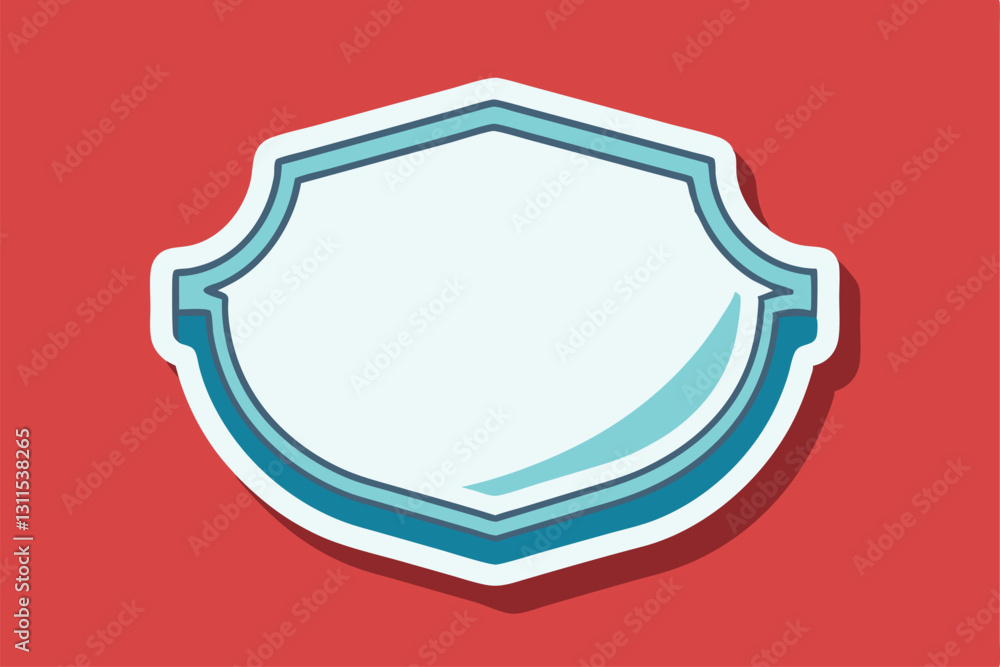 Poster a white sticker in a shield shape rests on a bright red background, ideal for use in design projects