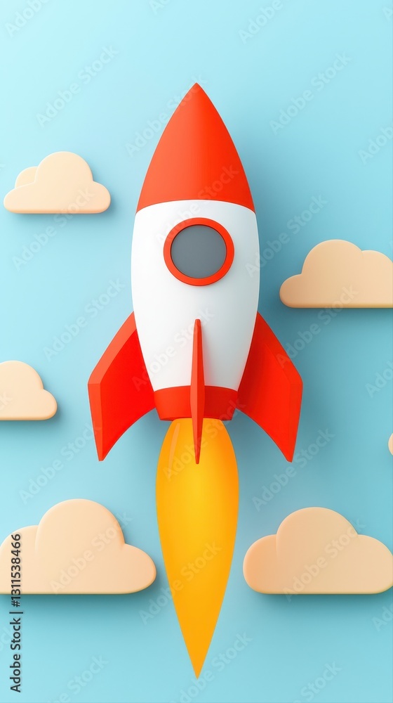 Aufkleber majestic rocket flying through the clouds symbolizing dynamic product launch strategies and business