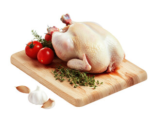 Isolated Raw Chicken on Cutting Board on White