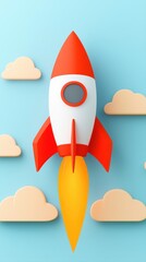Majestic rocket flying through the clouds symbolizing dynamic product launch strategies and business innovation