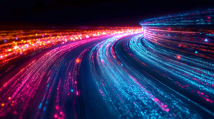Digital data flow on road in concept of cyber global communication and coding with graphic creating vision of fast speed transfer to show agile digital transformation disruptive innov : Generative AI