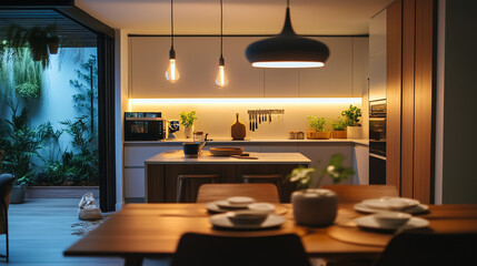 Soft lighting over a tidy kitchen with nutritious meals prepared-4
