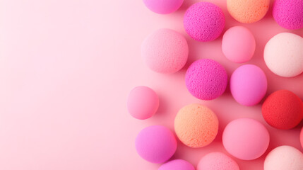 Colorful makeup sponges on soft pink background