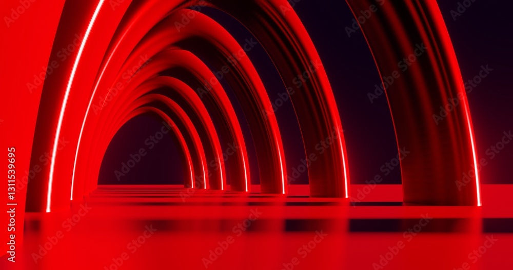 Poster futuristic architecture background neon arch tunnel 3d render
