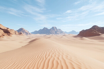 Naklejka premium Desert landscape with sand dunes and mountains.
