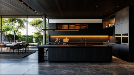Spacious kitchen with dark wood and black elements, flooded with natural daylight for a refined look-2
