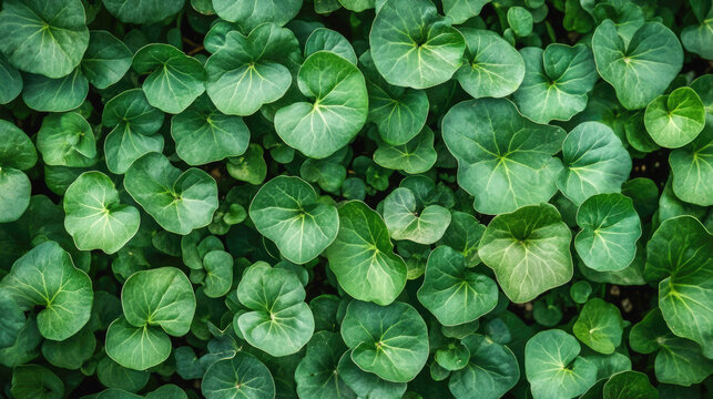 Lush green foliage with heart-shaped leaves in natural pattern - Powered by Adobe