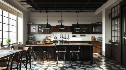 Spacious kitchen with dark wood and black elements, flooded with natural daylight for a refined look-3