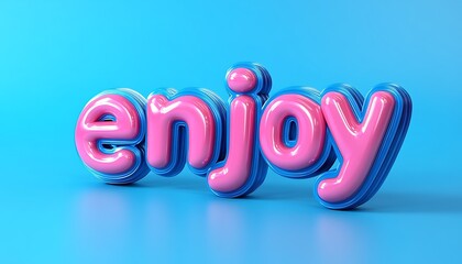 Pink 3D Enjoy Text on Blue Background