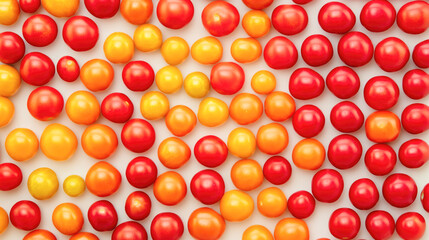 Vibrant red and yellow cherry tomatoes on white background
