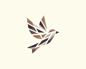 Abstract geometric flying bird logo design icon vector illustration.