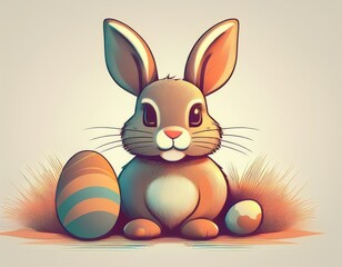 Fototapeta premium A simple cartoon Easter bunny with a white background and eggs