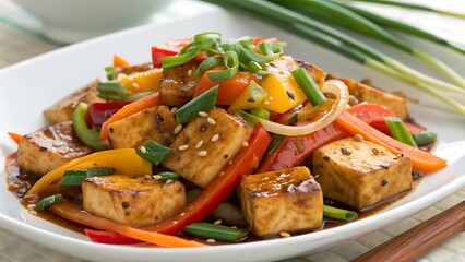 Stir-Fried Marinated Tofu Served in a Vibrant Dish