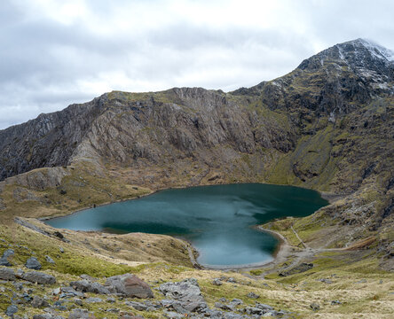 Panoramic view of Llyn Glaslyn, Snowdonia, Wales