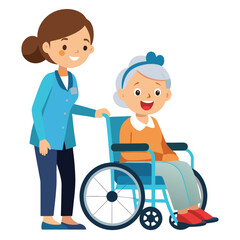 a nurse is taking care of a wheel chair patient vector