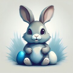Fototapeta premium A simple cartoon Easter bunny with a white background and eggs