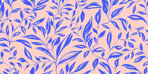 Fototapeta premium Modern Floral Seamless Pattern with Hand Drawn Ink Wildflowers. Nature contemporary floral art design in retro style with subtle grunge effect perfect for print projects, fashion, wrapping paper
