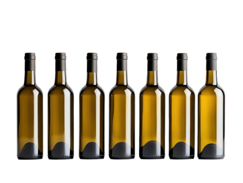Isolated Green Wine Bottles in a Row