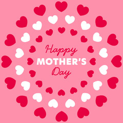 Happy Mother's Day Text Surrounded by Hearts Vector Graphics Flat Design Illustration