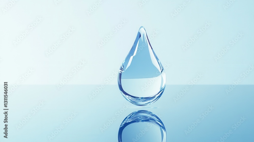 Poster minimalist water drop logo design with clear reflection and cool blue tones for clean branding aesth