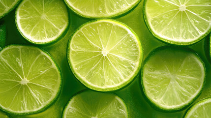 Fresh sliced lime background with vibrant green citrus fruit pattern